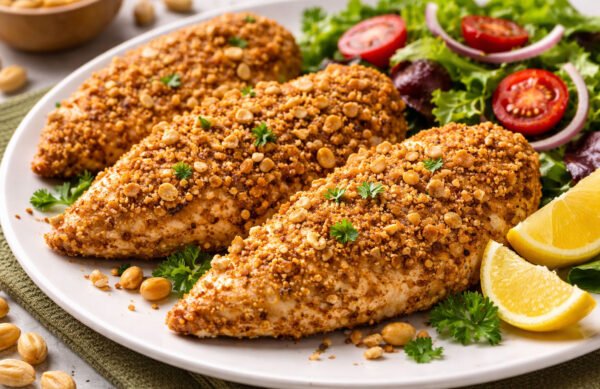 Pollo crocante con costra de maní natural